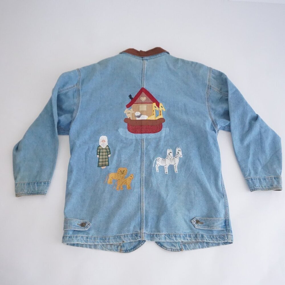 Vintage Sun Belt Blue Cotton Denim Jacket Noahs Ark Cabincore Farm Animals L - Picture 10 of 14